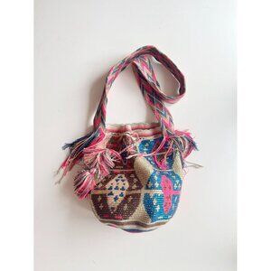 SANTIFICADA Wayuu Begonia Crystal Crochet Woven Tasseled Crossbody Mochila Bag